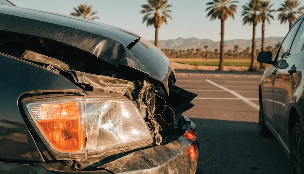 Choque de autos en un cruce de avenida del este del Valle de Coachella