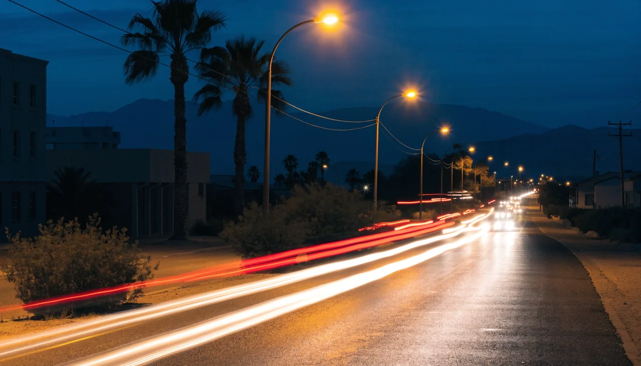 Trafico nocturno en una avenida de Coachella donde chocan los conductores ebrios