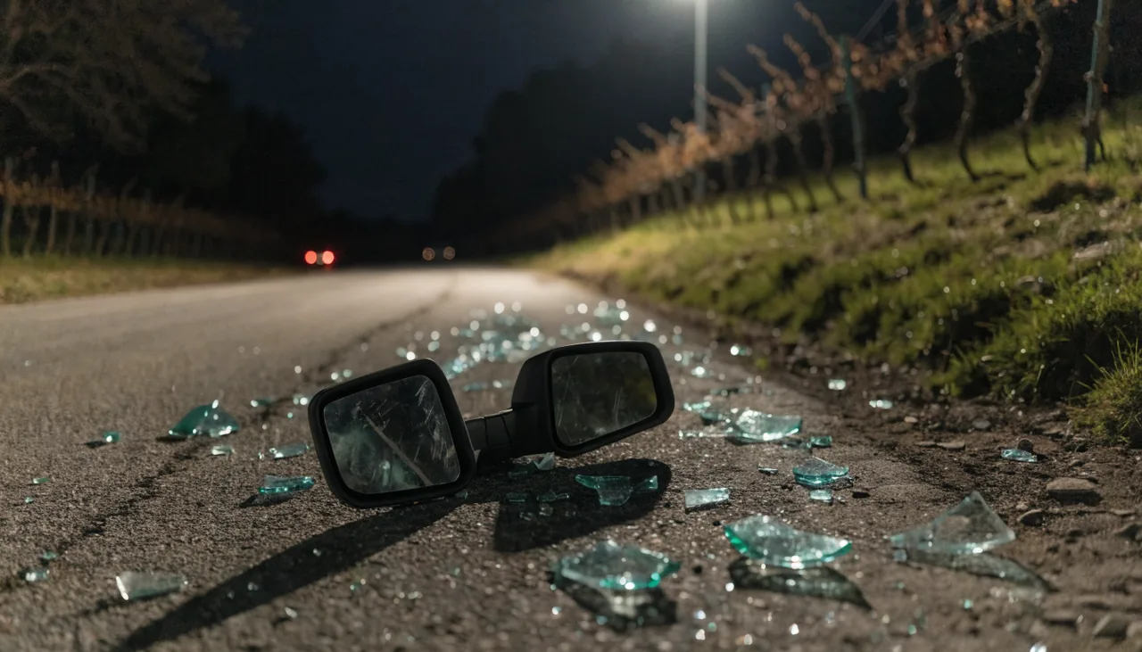 Avenida oscura del campo de Coachella despues de un choque y fuga